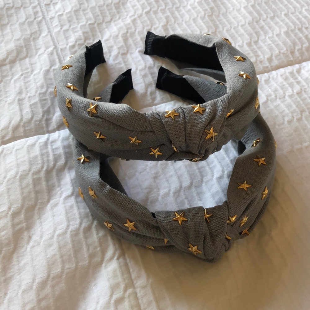 NEW: Grey Headband With Gold STAR Studs